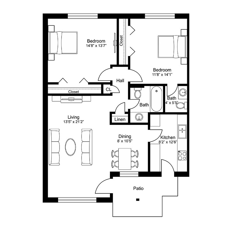 The Beaumont 2 Bed, 1.5 Bath – 989 SF
